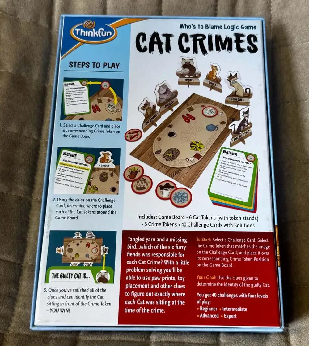 Thinkfun Cat Crimes Who's To Blame Logic Game Board Game Single Player